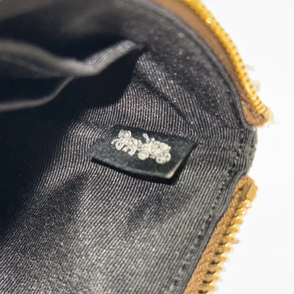 Coach Wristlet Signature Canvas Corner Zip Gold Logo Brown & Tan w/Stripe 58035 - Picture 7 of 12